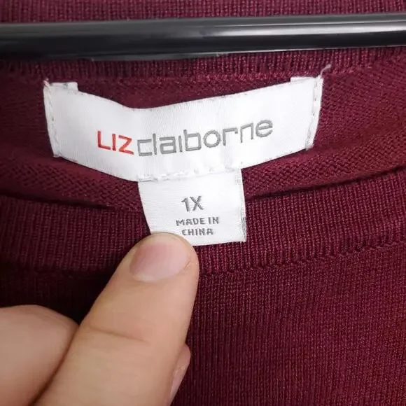 Liz Claiborne Sweater Womens 1X Long Sleeve Split Hem Pullover Striped Office - Picture 5 of 7